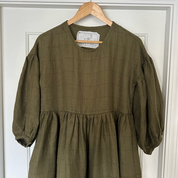 Not Perfect Linen Montmarte Dress - Loden Check Linen - S - Picture 4 of 10
